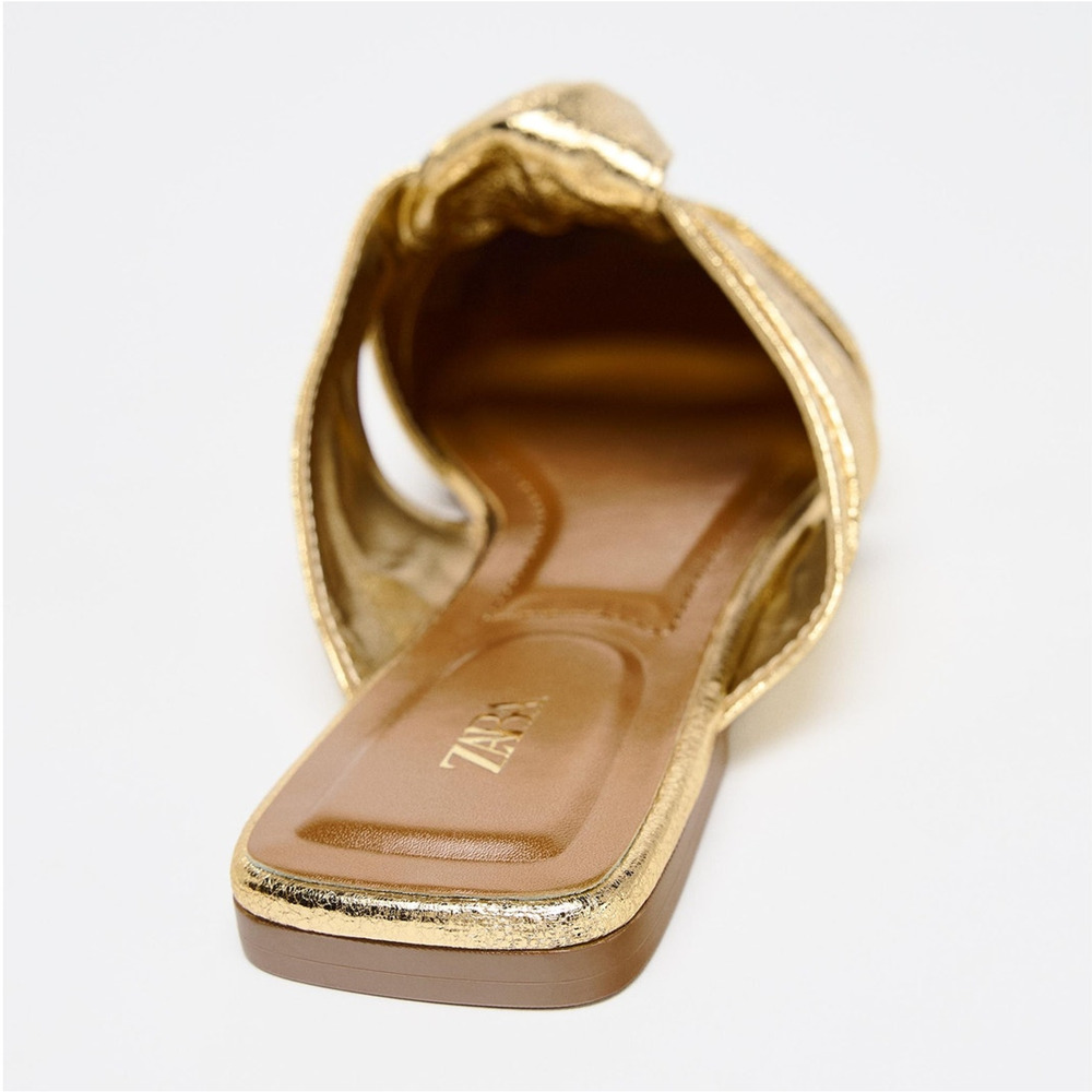 Zara NWT Gold Metallic Knot Square Toe Mules 7.5 8 - Picture 16 of 16